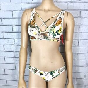 River Island Resort Womens Pineapple Lemon Floral Mesh Strappy Bikini | Size 4